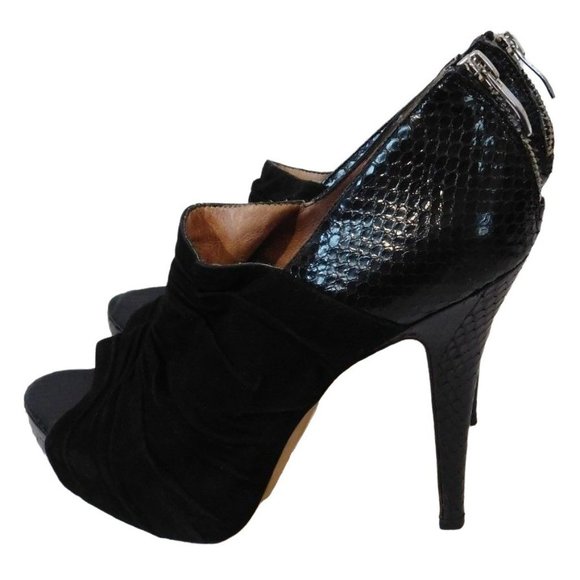 Vince Camuto Miki Black Leather Suede Peep Toe Stiletto Pumps Size 7.5 - Picture 5 of 9